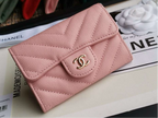 Chanel Caviar Chevron Quilted Compact Flap Wallet Pink - Matte Pink — view 3