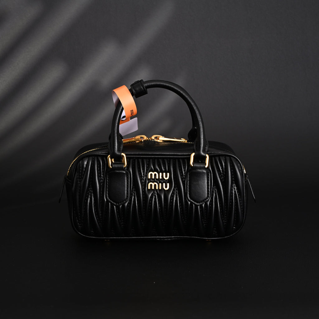 Miu Miu Black Matelassé Leather Top Handle Bag — view 7