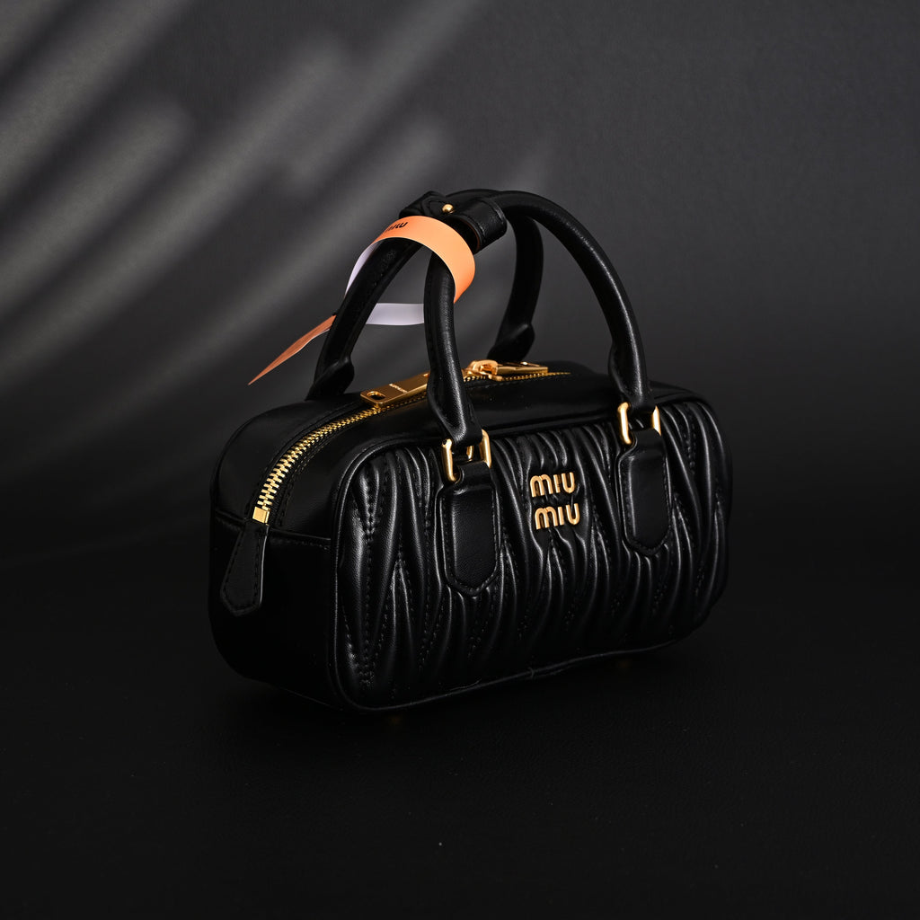 Miu Miu Black Matelassé Leather Top Handle Bag — view 9