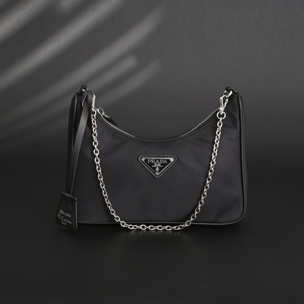 Prada Re-Edition 2005 Nylon Shoulder Bag – Black - Black with Silver-Tone Hardware — view 1