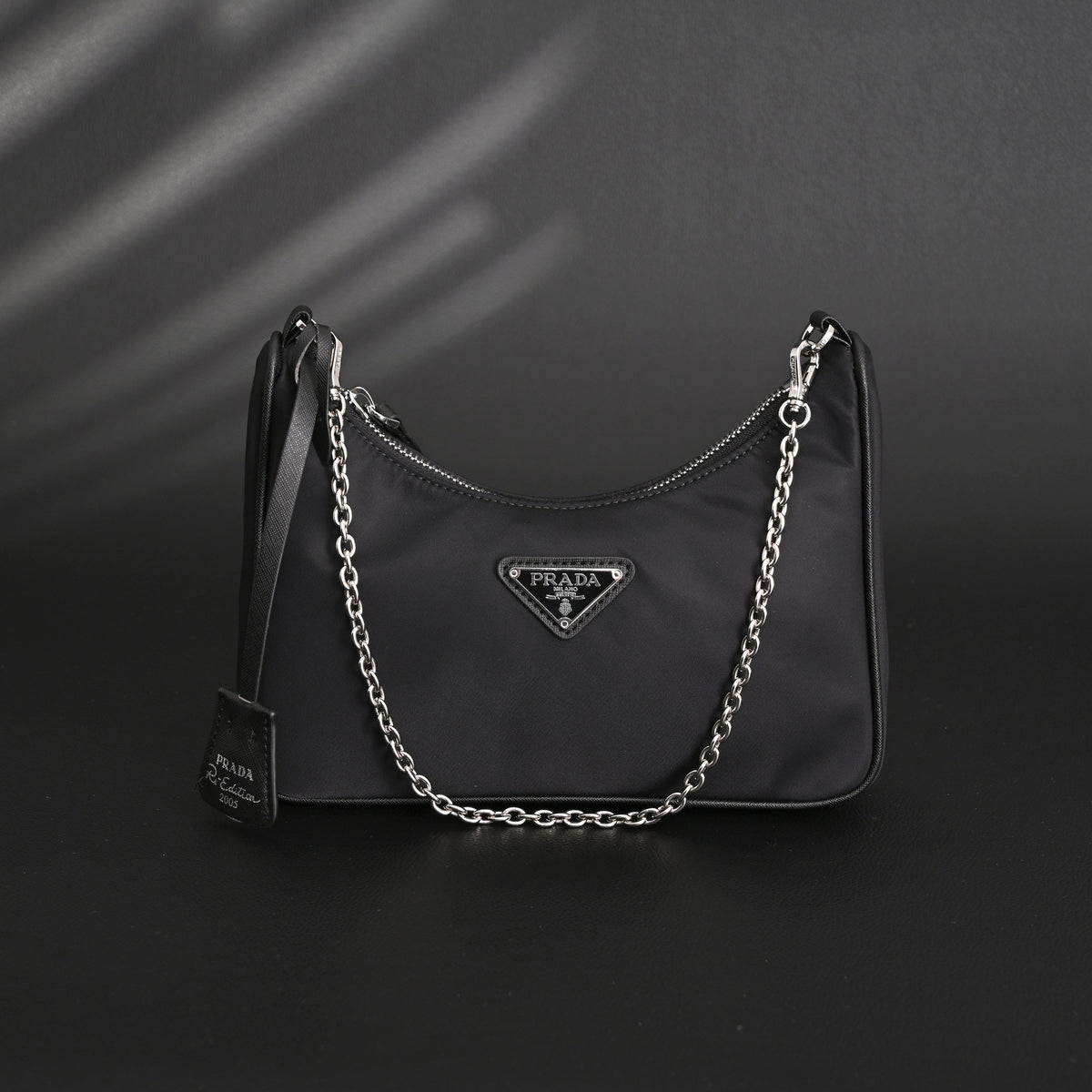 Prada Re-Edition 2005 Nylon Shoulder Bag – Black - Black with Silver-Tone Hardware — view 1