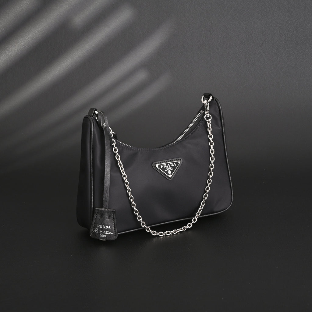 Prada Re-Edition 2005 Nylon Shoulder Bag – Black - Black with Silver-Tone Hardware — view 8