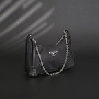 Prada Re-Edition 2005 Nylon Shoulder Bag – Black - Black with Silver-Tone Hardware — view 8