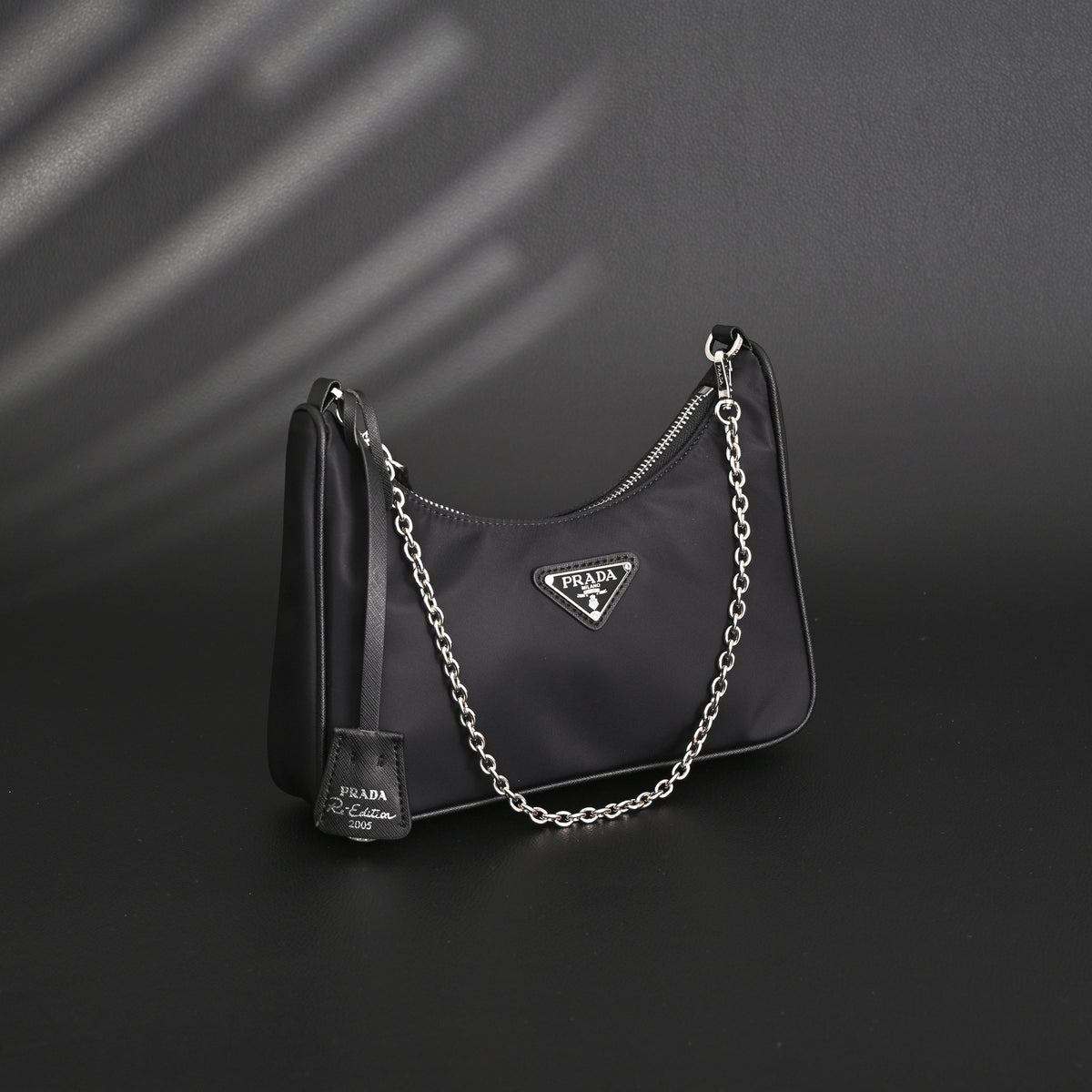 Prada Re-Edition 2005 Nylon Shoulder Bag – Black - Black with Silver-Tone Hardware — view 8