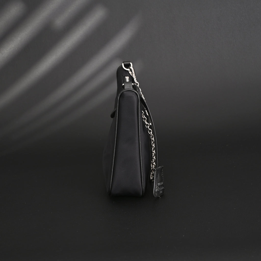 Prada Re-Edition 2005 Nylon Shoulder Bag – Black - Black with Silver-Tone Hardware — view 9