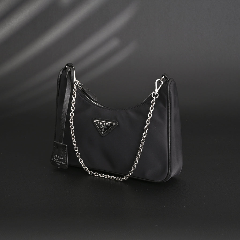 Prada Re-Edition 2005 Nylon Shoulder Bag – Black - Black with Silver-Tone Hardware — view 21