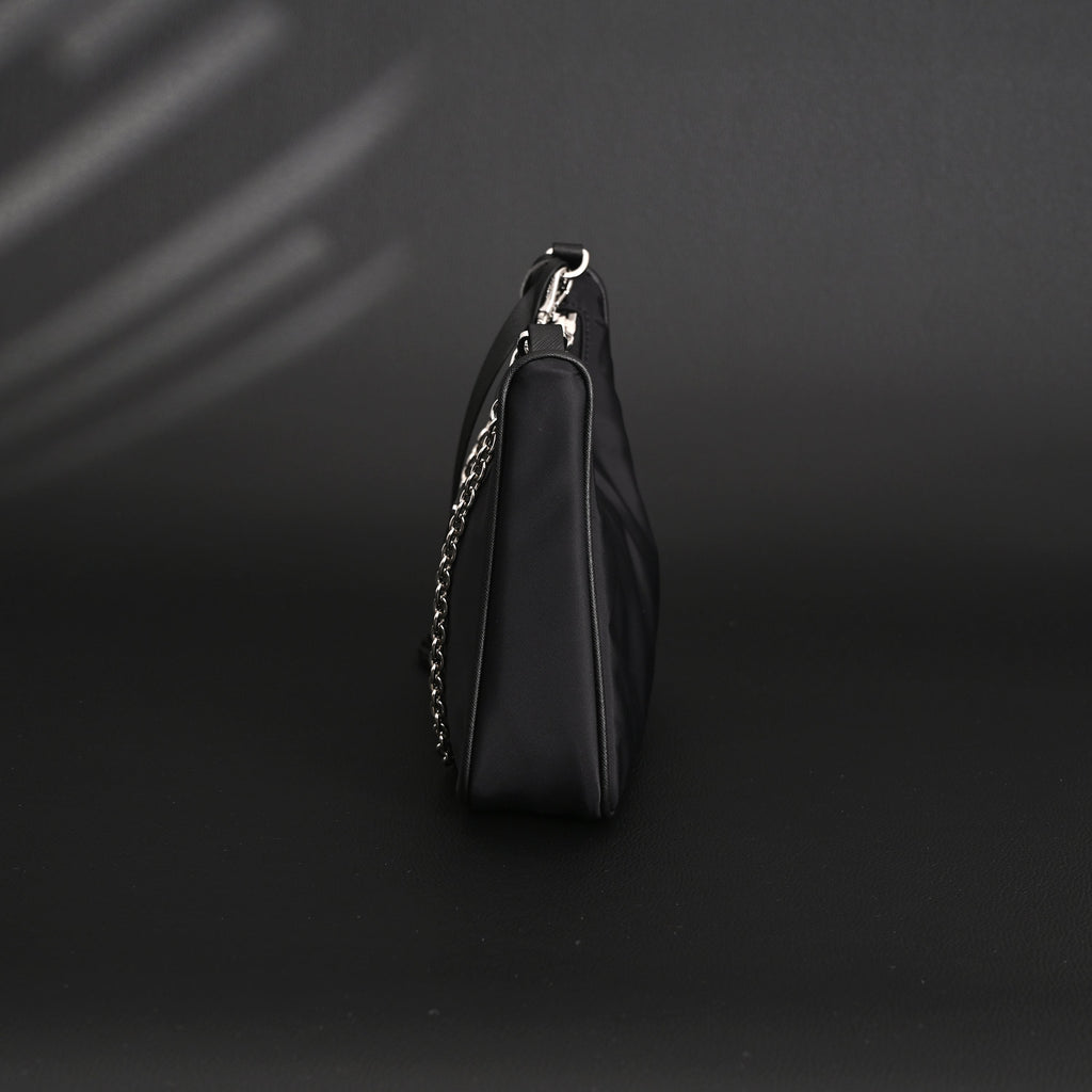 Prada Re-Edition 2005 Nylon Shoulder Bag – Black - Black with Silver-Tone Hardware — view 10