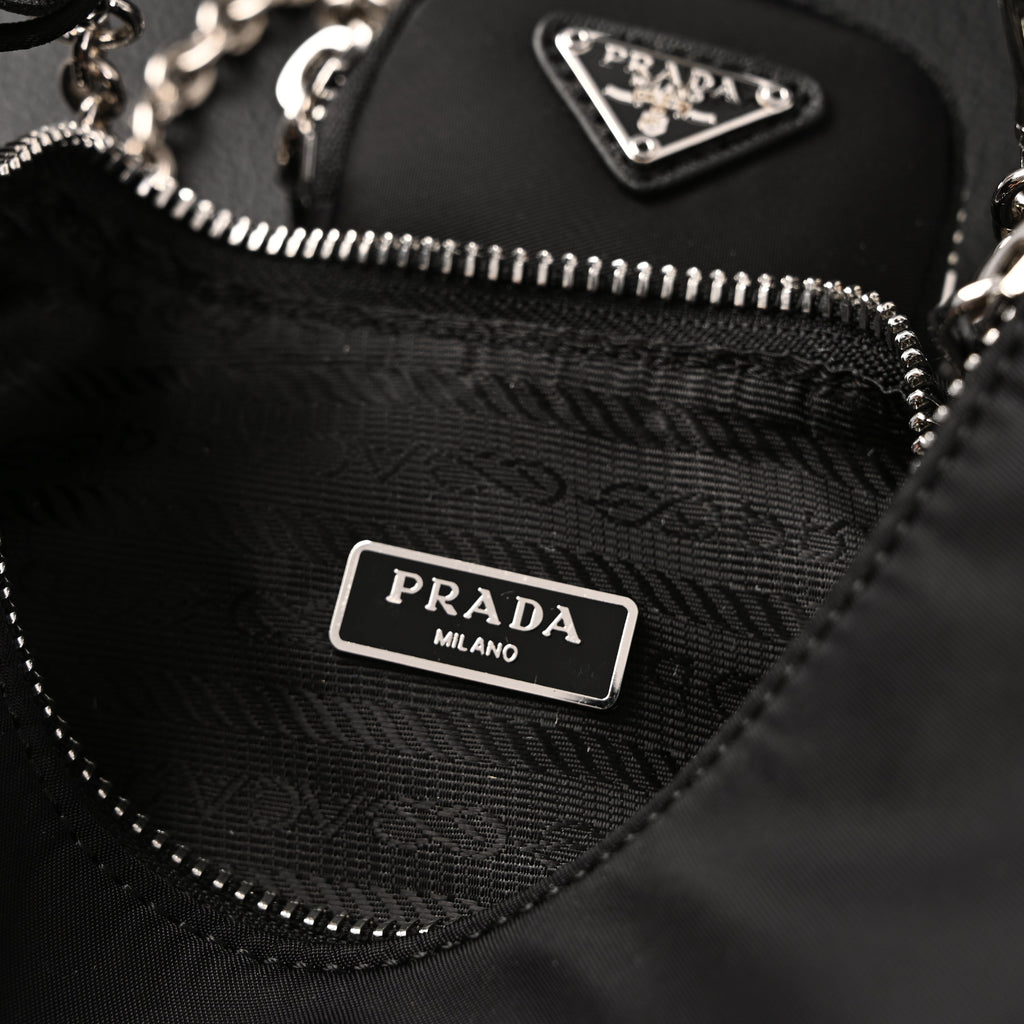 Prada Re-Edition 2005 Nylon Shoulder Bag – Black - Black with Silver-Tone Hardware — view 3
