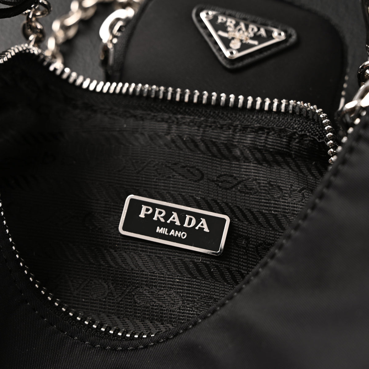 Prada Re-Edition 2005 Nylon Shoulder Bag – Black - Black with Silver-Tone Hardware — view 3