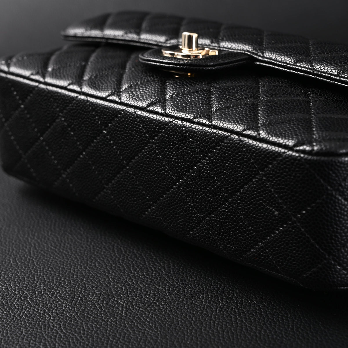 Chanel Classic Flap Bag – Black Quilted Caviar Leather with Gold-Tone Hardware — view 7