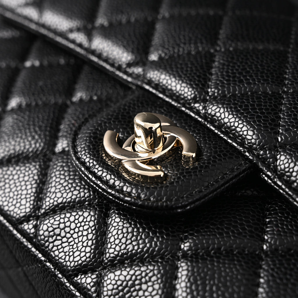 Chanel Classic Flap Bag – Black Quilted Caviar Leather with Gold-Tone Hardware — view 16