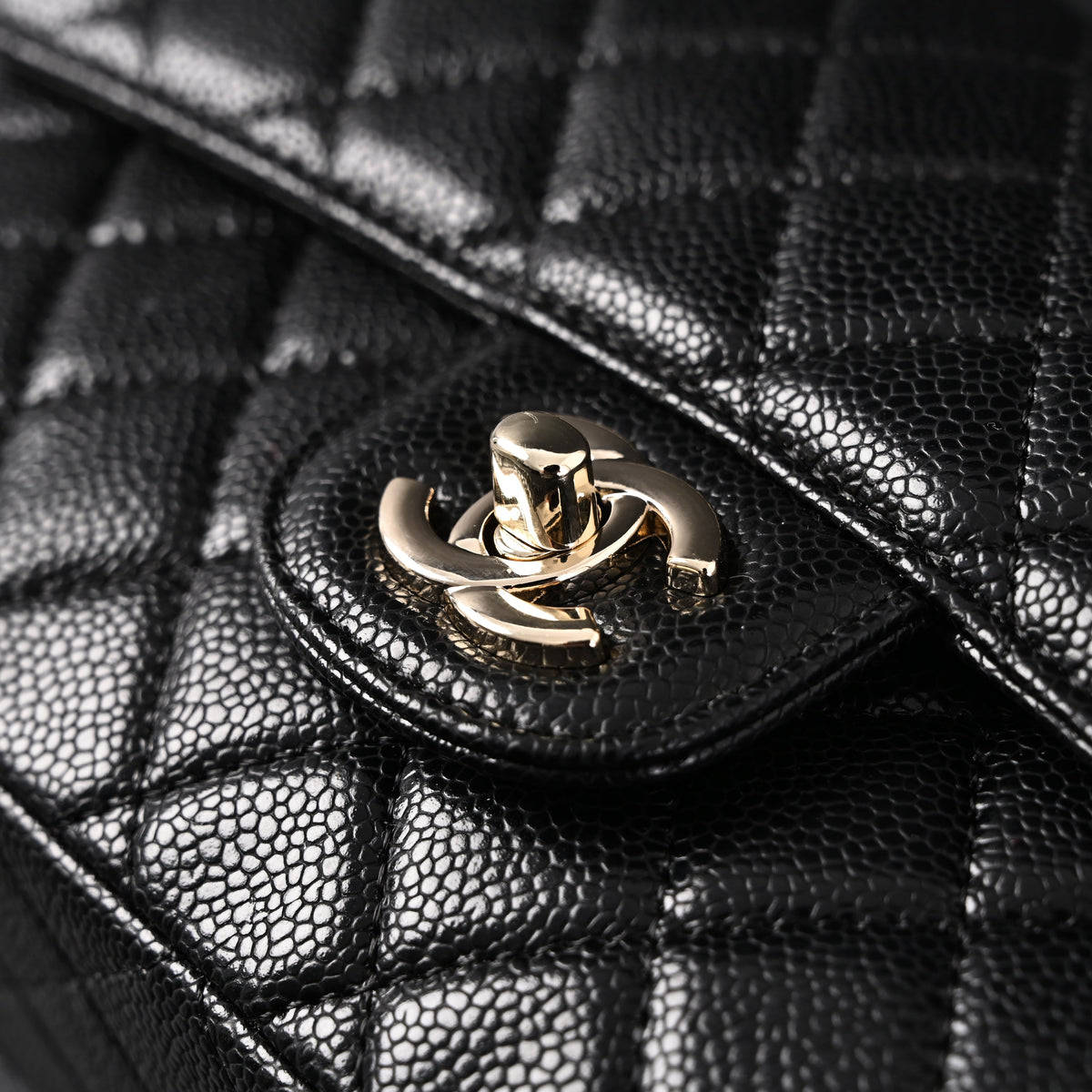 Chanel Classic Flap Bag – Black Quilted Caviar Leather with Gold-Tone Hardware — view 16