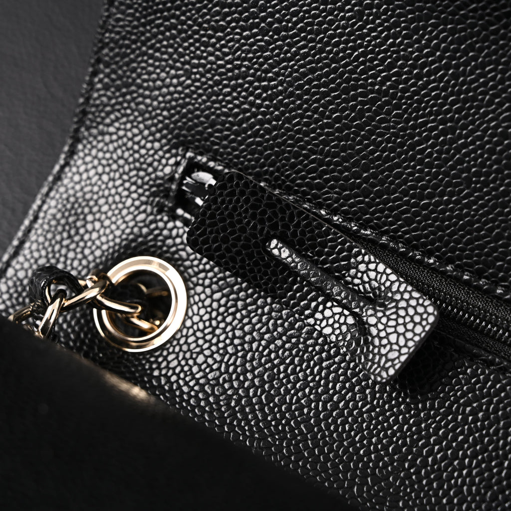Chanel Classic Flap Bag – Black Quilted Caviar Leather with Gold-Tone Hardware — view 10