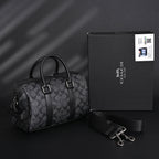 Coach Signature Duffel Bag – Black Monogram Canvas with Leather Trim — view 1