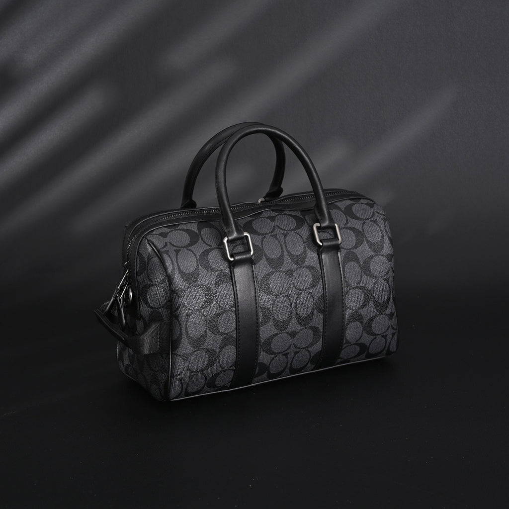 Coach Signature Duffel Bag – Black Monogram Canvas with Leather Trim — view 4