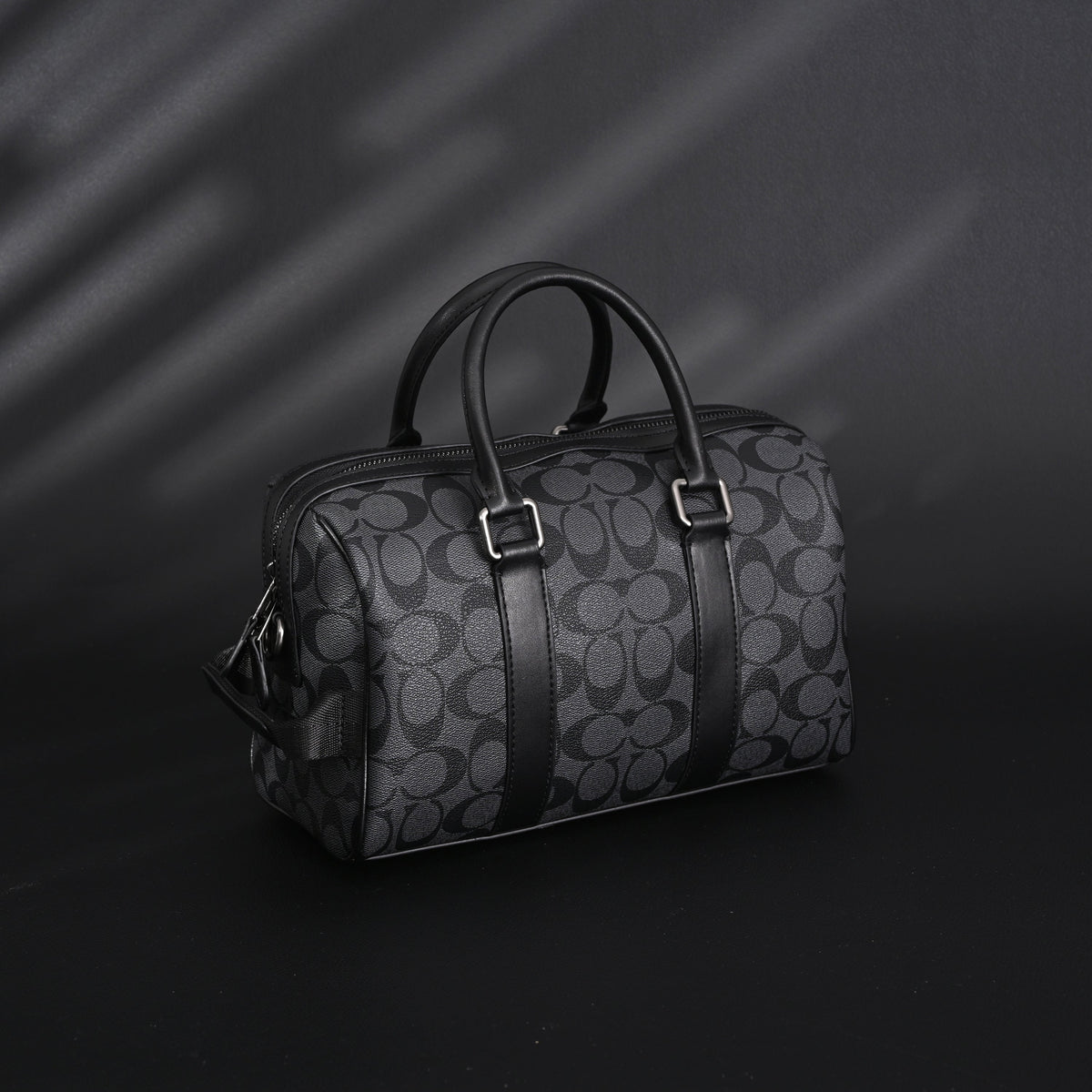 Coach Signature Duffel Bag – Black Monogram Canvas with Leather Trim — view 4