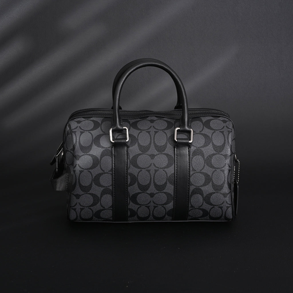 Coach Signature Duffel Bag – Black Monogram Canvas with Leather Trim — view 5