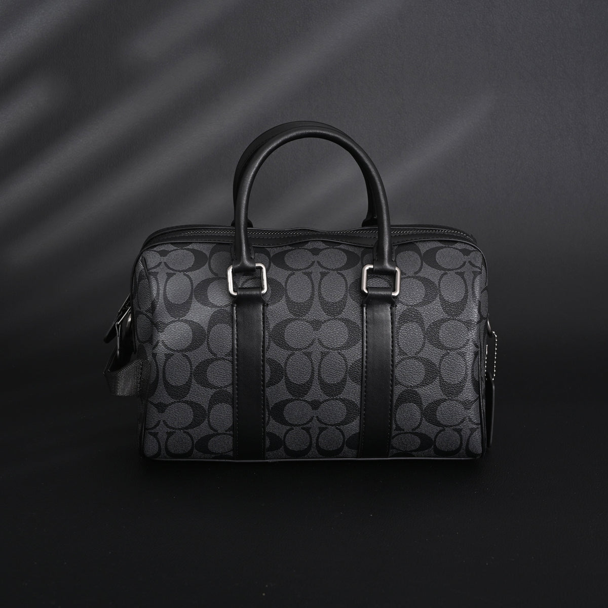 Coach Signature Duffel Bag – Black Monogram Canvas with Leather Trim — view 5