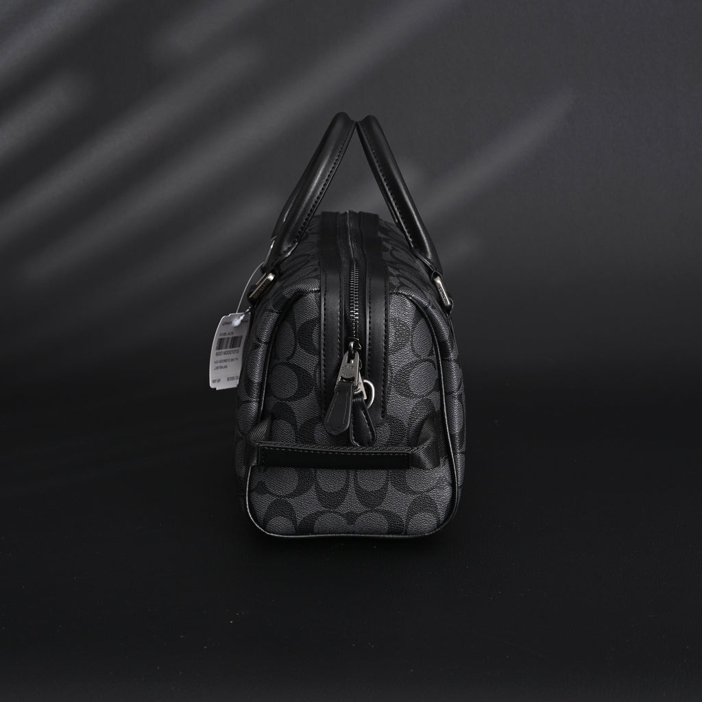Coach Signature Duffel Bag – Black Monogram Canvas with Leather Trim — view 6