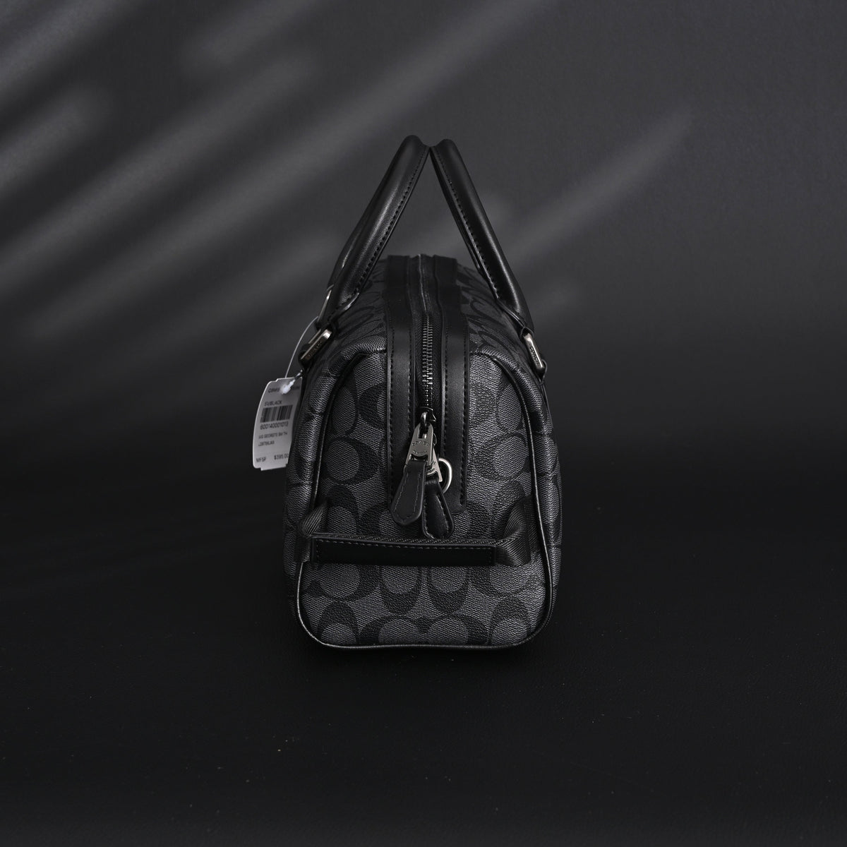 Coach Signature Duffel Bag – Black Monogram Canvas with Leather Trim — view 6