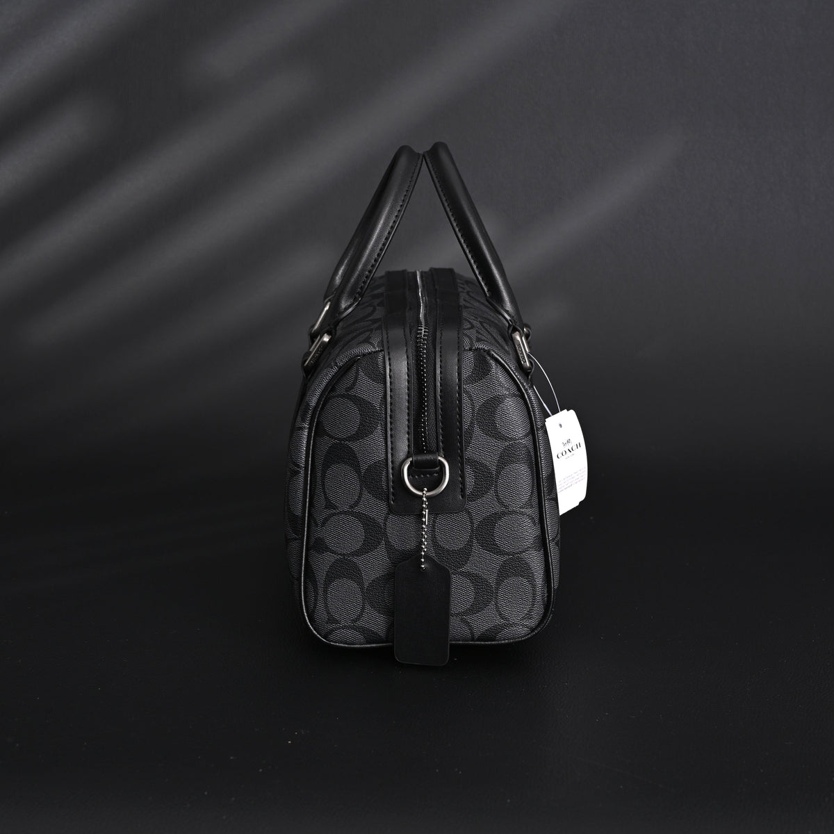 Coach Signature Duffel Bag – Black Monogram Canvas with Leather Trim — view 8