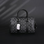 Coach Signature Duffel Bag – Black Monogram Canvas with Leather Trim — view 9