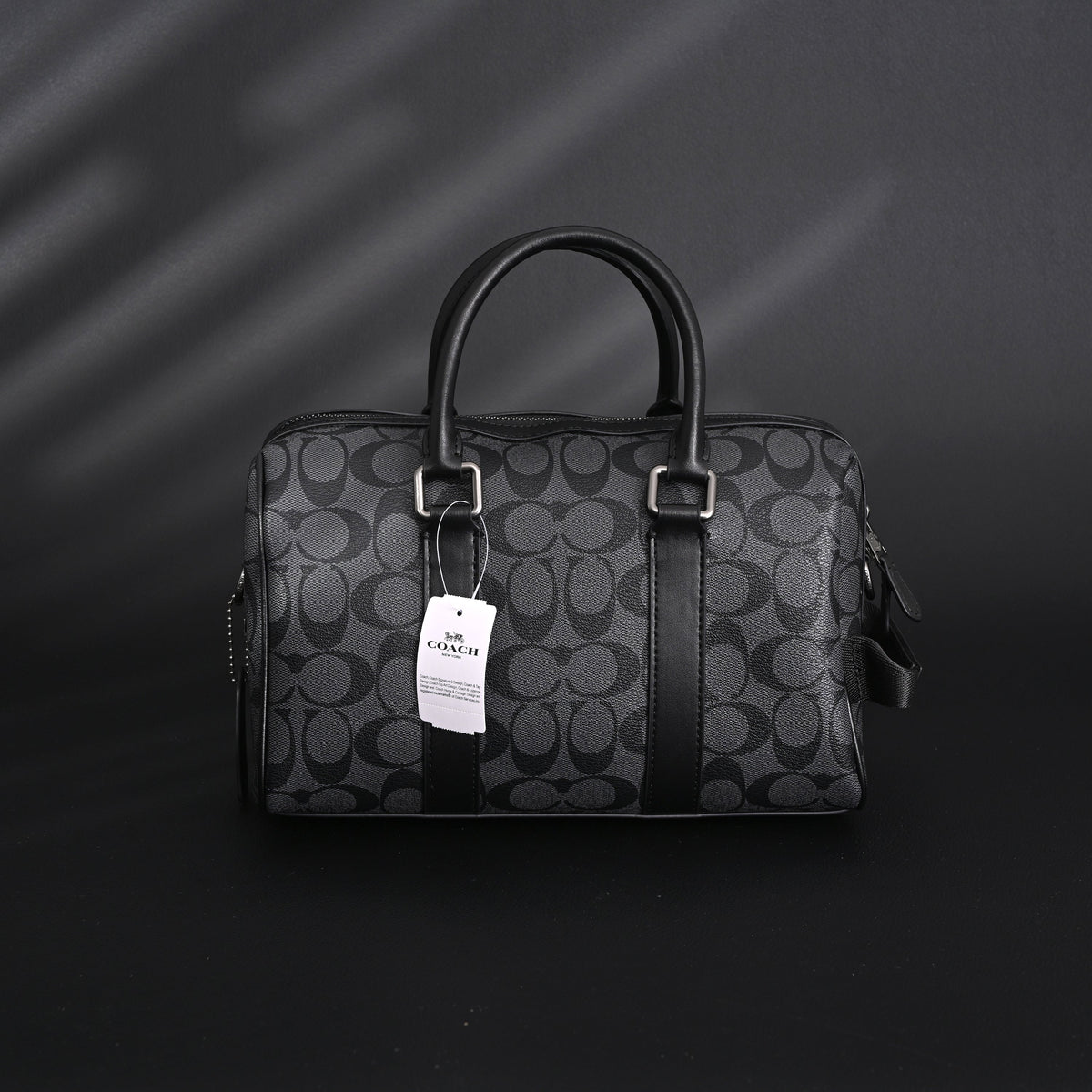Coach Signature Duffel Bag – Black Monogram Canvas with Leather Trim — view 9