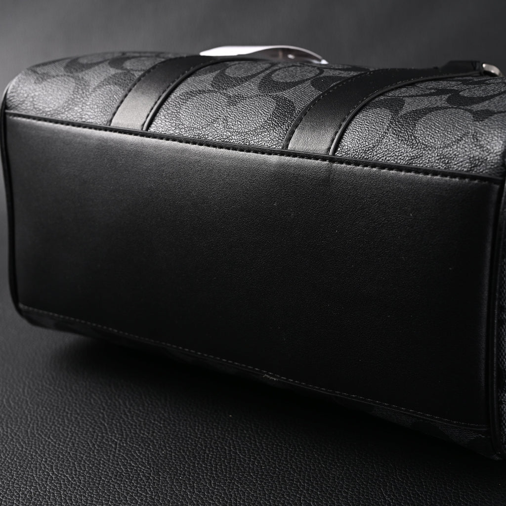 Coach Signature Duffel Bag – Black Monogram Canvas with Leather Trim — view 10