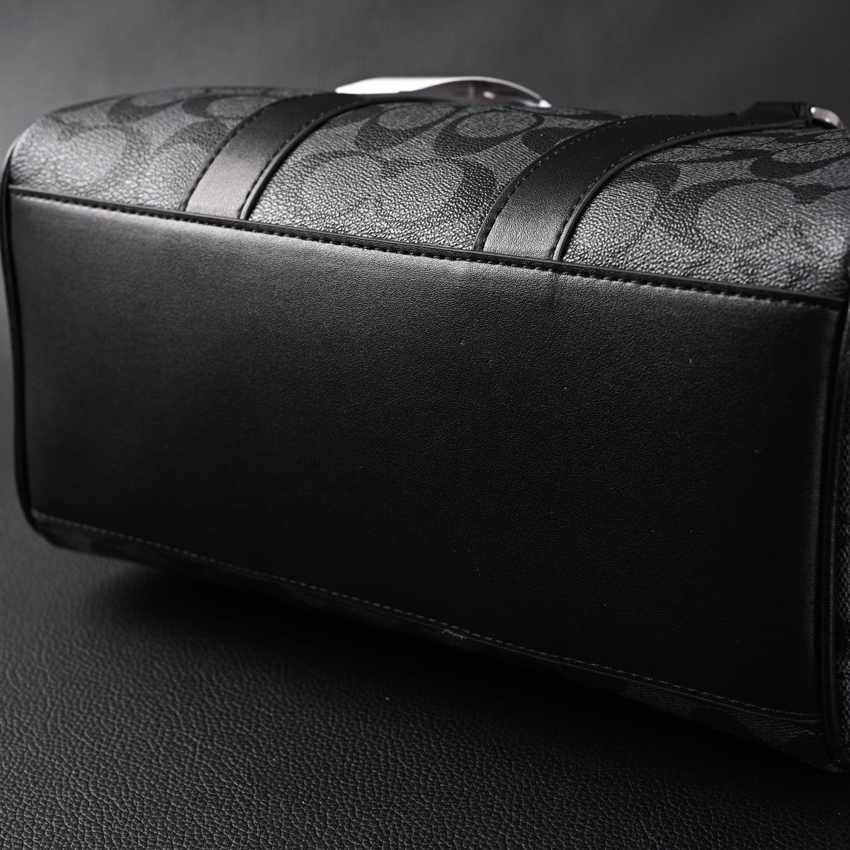 Coach Signature Duffel Bag – Black Monogram Canvas with Leather Trim — view 10