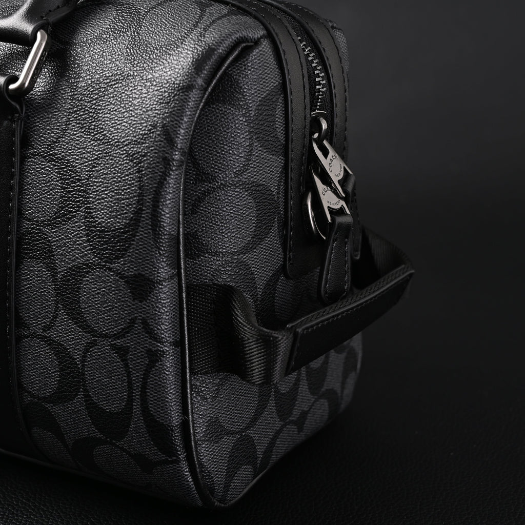 Coach Signature Duffel Bag – Black Monogram Canvas with Leather Trim — view 11