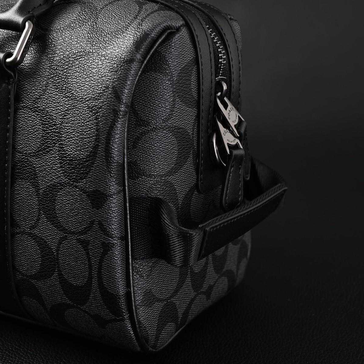 Coach Signature Duffel Bag – Black Monogram Canvas with Leather Trim — view 11