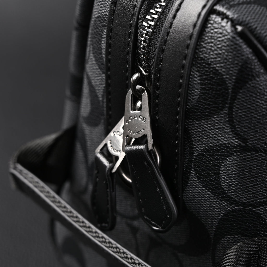 Coach Signature Duffel Bag – Black Monogram Canvas with Leather Trim — view 12