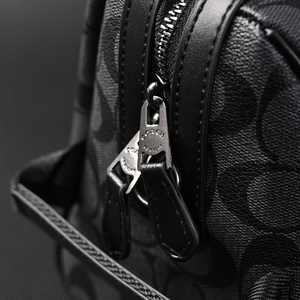 Coach Signature Duffel Bag – Black Monogram Canvas with Leather Trim — view 12