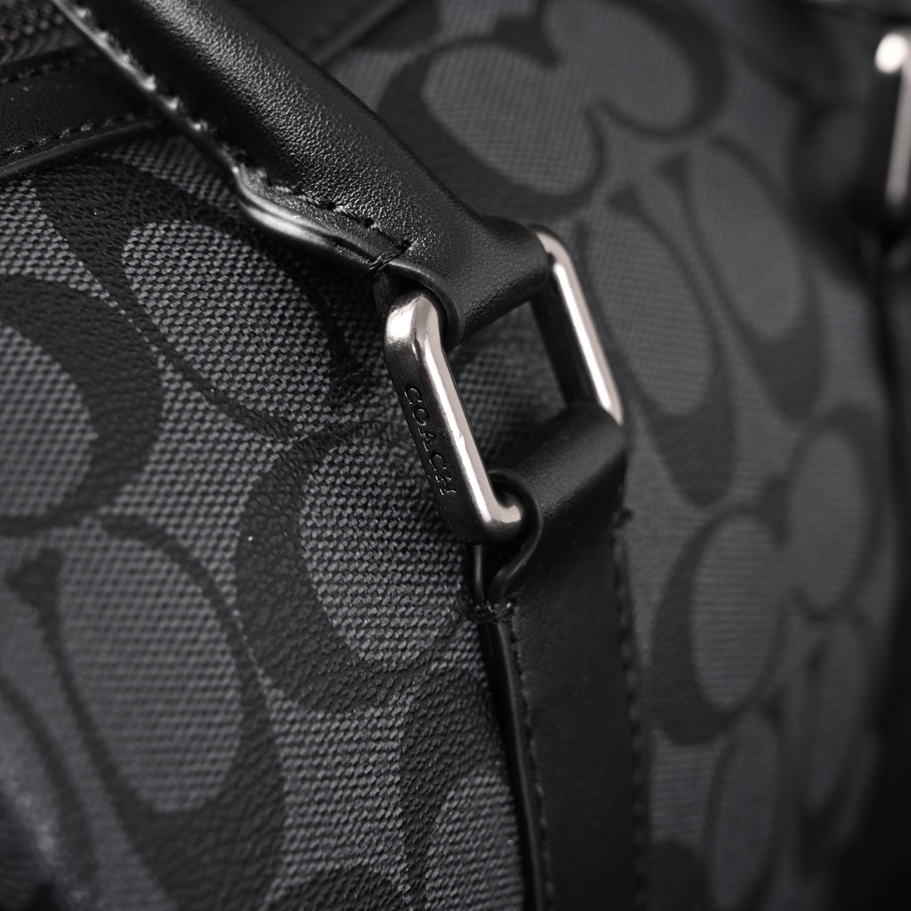 Coach Signature Duffel Bag – Black Monogram Canvas with Leather Trim — view 13