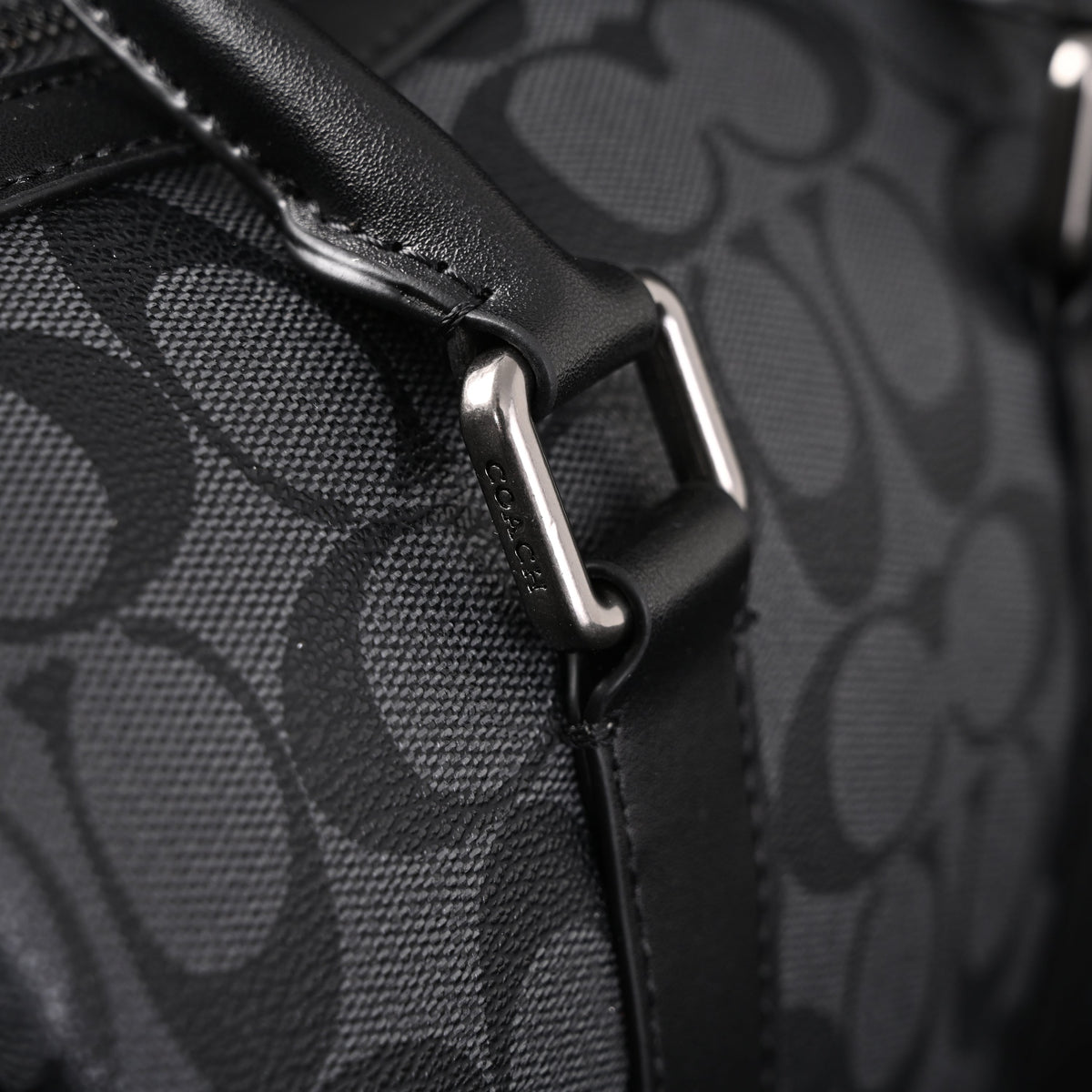 Coach Signature Duffel Bag – Black Monogram Canvas with Leather Trim — view 13