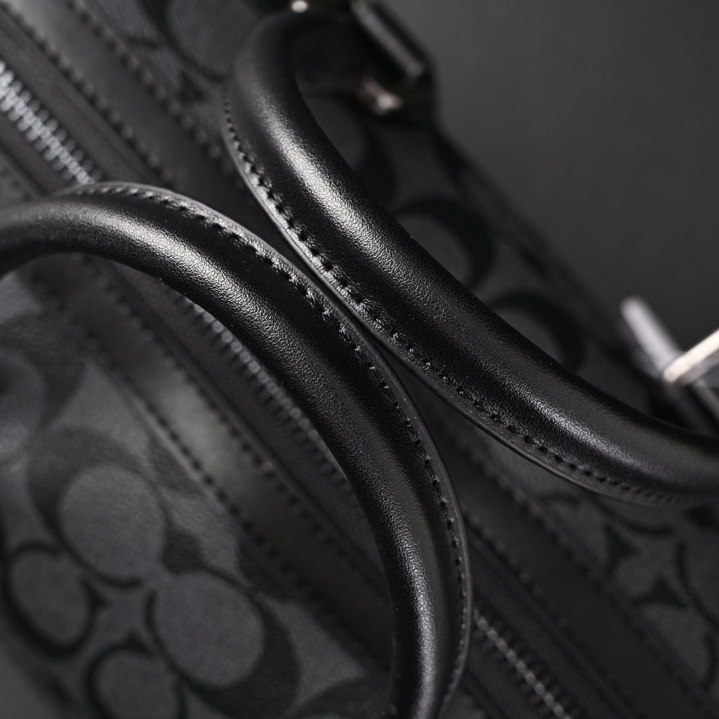 Coach Signature Duffel Bag – Black Monogram Canvas with Leather Trim — view 14