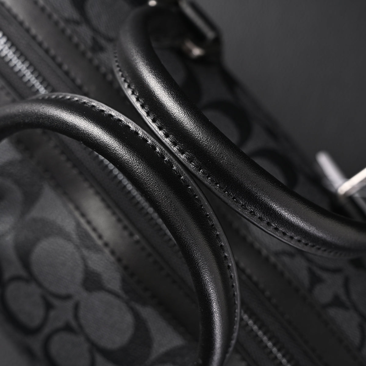 Coach Signature Duffel Bag – Black Monogram Canvas with Leather Trim — view 14