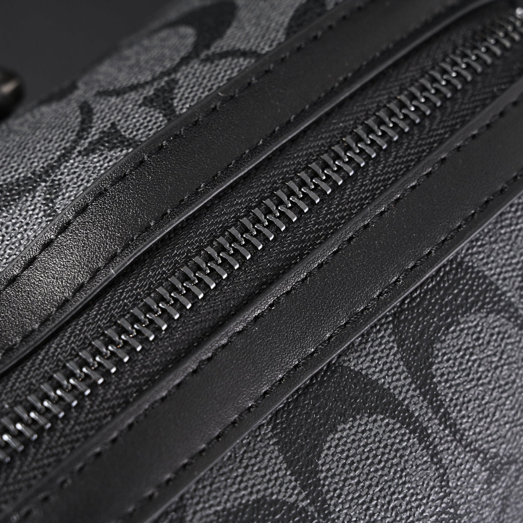 Coach Signature Duffel Bag – Black Monogram Canvas with Leather Trim — view 16