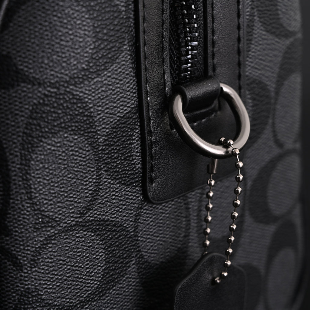 Coach Signature Duffel Bag – Black Monogram Canvas with Leather Trim — view 17