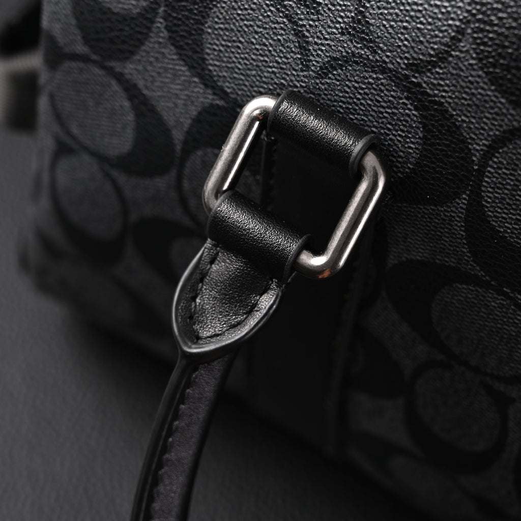 Coach Signature Duffel Bag – Black Monogram Canvas with Leather Trim — view 3