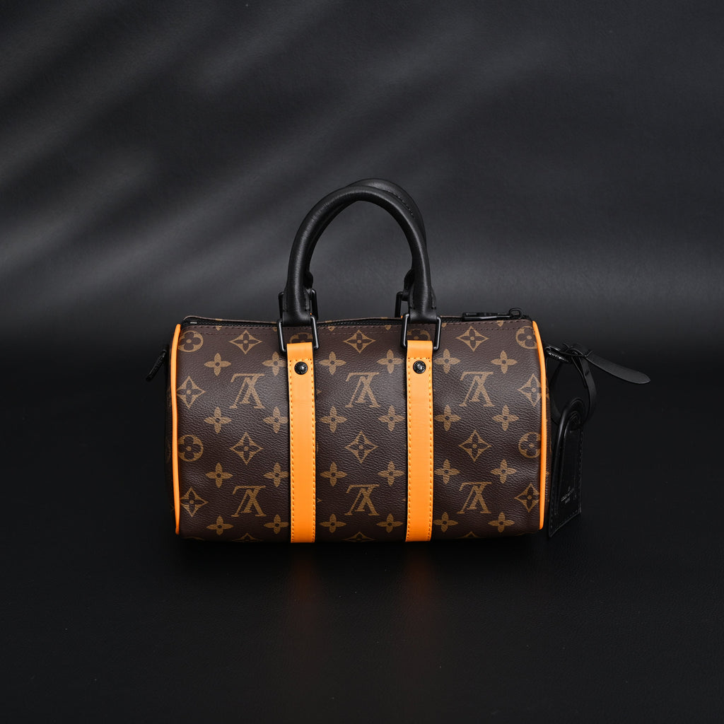 Louis Vuitton Keepall Bandoulière 50 – Monogram Canvas with Neon Orange Trim Travel Bag — view 12