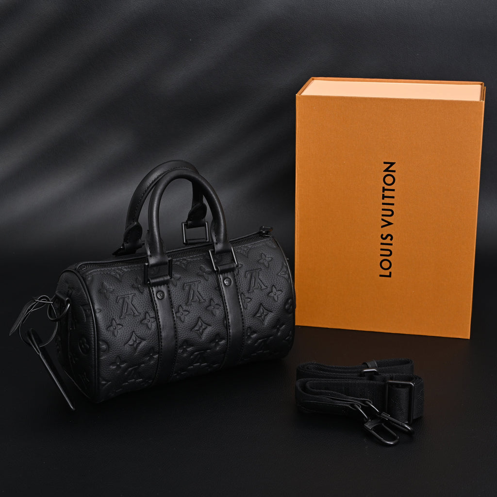 Louis Vuitton Keepall Bandoulière 50 – Monogram Shadow Black Leather Travel Bag — view 1