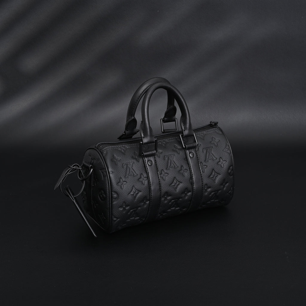 Louis Vuitton Keepall Bandoulière 50 – Monogram Shadow Black Leather Travel Bag — view 12
