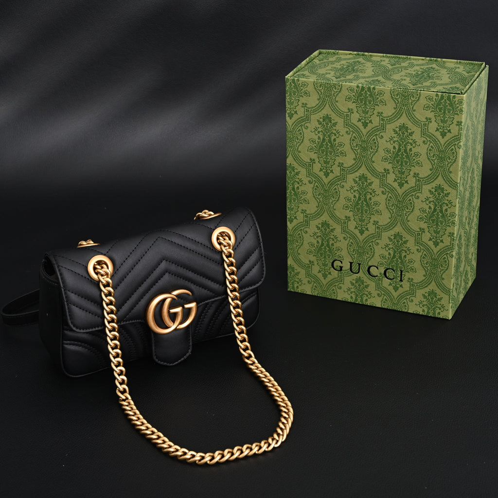 Gucci GG Marmont Small Matelassé Shoulder Bag – Black Leather with Gold Hardware — view 11