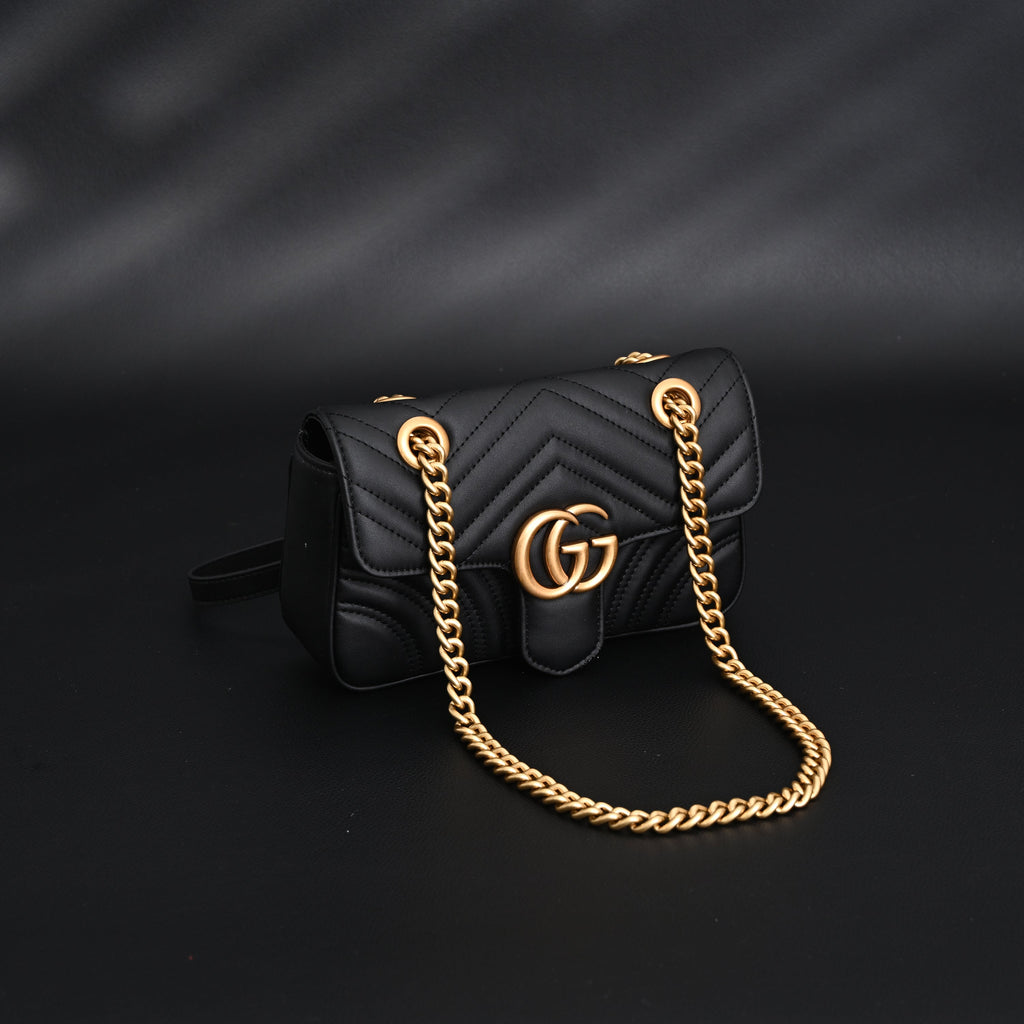 Gucci GG Marmont Small Matelassé Shoulder Bag – Black Leather with Gold Hardware — view 12
