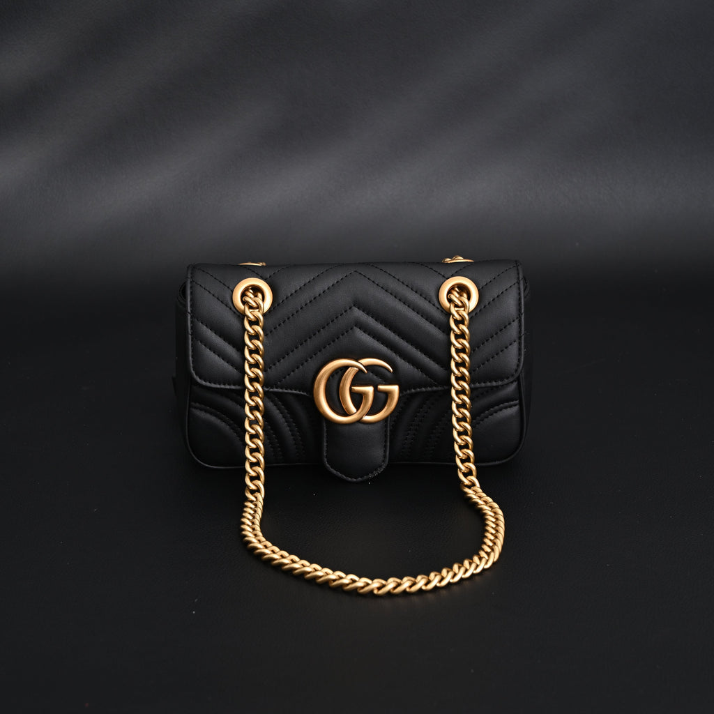 Gucci GG Marmont Small Matelassé Shoulder Bag – Black Leather with Gold Hardware — view 1
