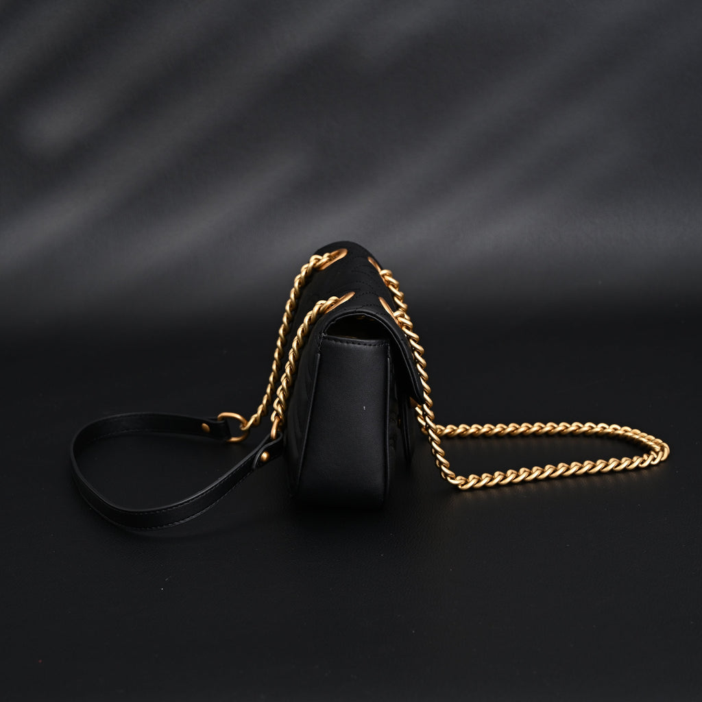 Gucci GG Marmont Small Matelassé Shoulder Bag – Black Leather with Gold Hardware — view 4