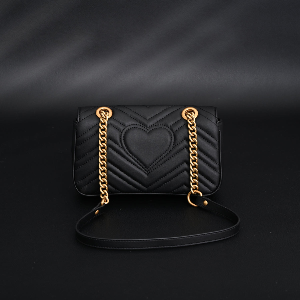 Gucci GG Marmont Small Matelassé Shoulder Bag – Black Leather with Gold Hardware — view 13