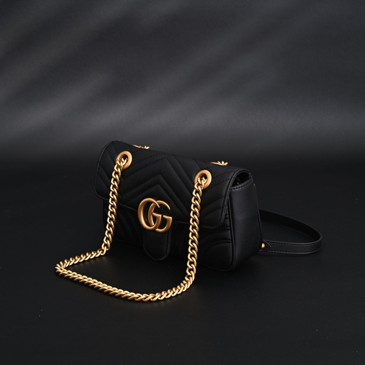 Gucci GG Marmont Small Matelassé Shoulder Bag – Black Leather with Gold Hardware — view 5
