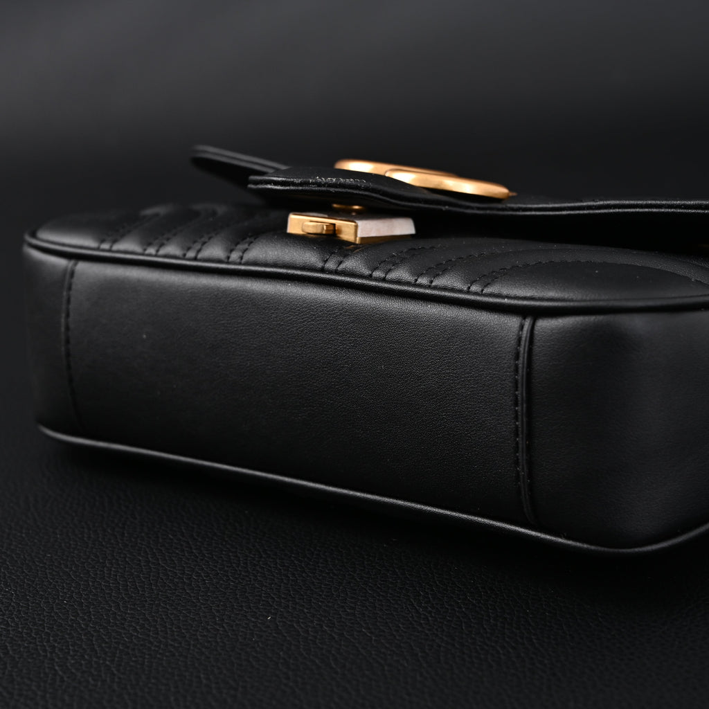 Gucci GG Marmont Small Matelassé Shoulder Bag – Black Leather with Gold Hardware — view 6